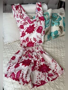Ladies Pink,White & Red Floral Short Set